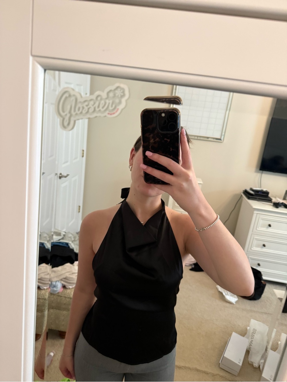 Navy Sleeveless Halter-Style Top